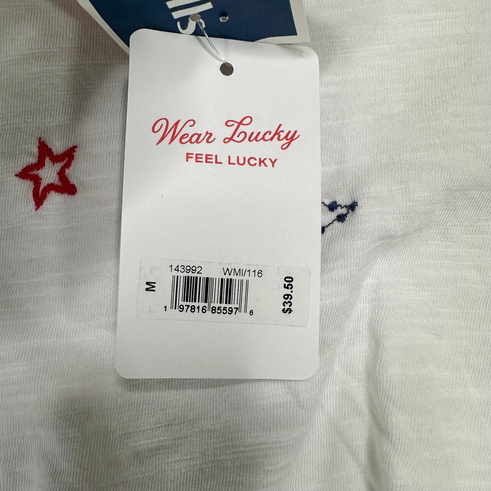 Lucky Brand Womens White‎ Embroidered Stars Twist Front T Shirt Size Medium NWT - Picture 7 of 9